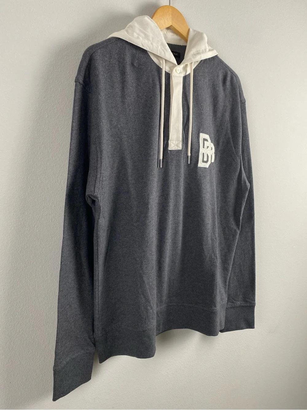 Banana Republic Rugby Long Sleeve Polo Hoodie | Chest Embroidery | Gray/Ivory